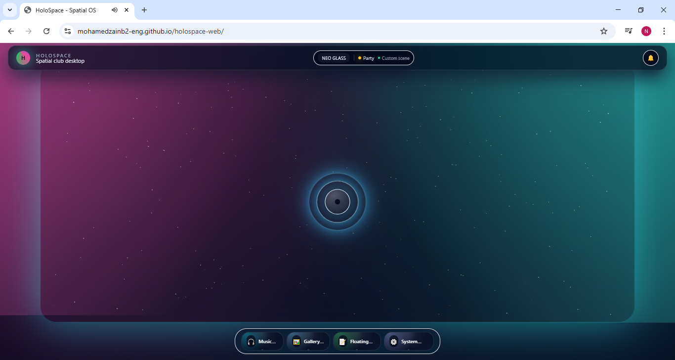 3D web experience — HoloSpace OS — 3D web desktop — main workspace
